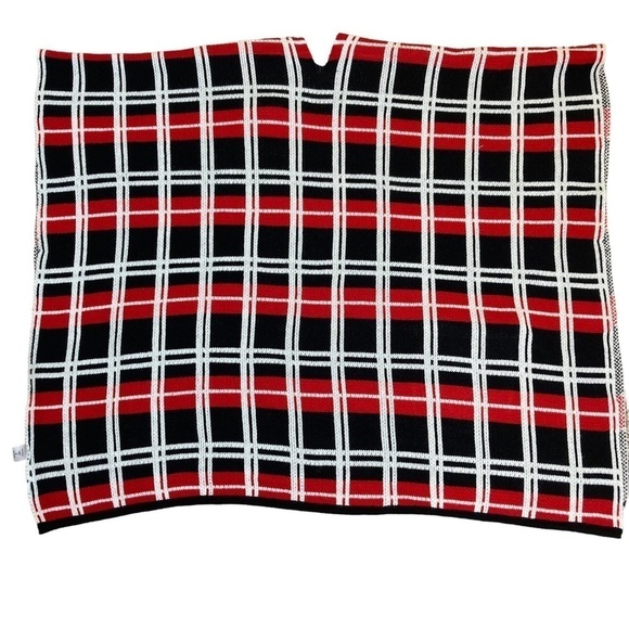NY&Co Plaid Open Front Poncho Cardigan w Front Pockets Black/Red/White Size M - Picture 12 of 15